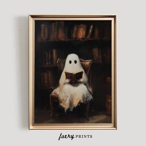 Vintage Halloween Ghost Print | Library Dark Academia Art (Digital Download) image 1