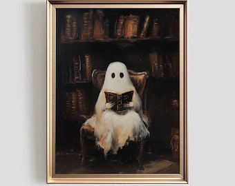 Vintage Halloween Ghost Print | Library Dark Academia Art (Digital Download)