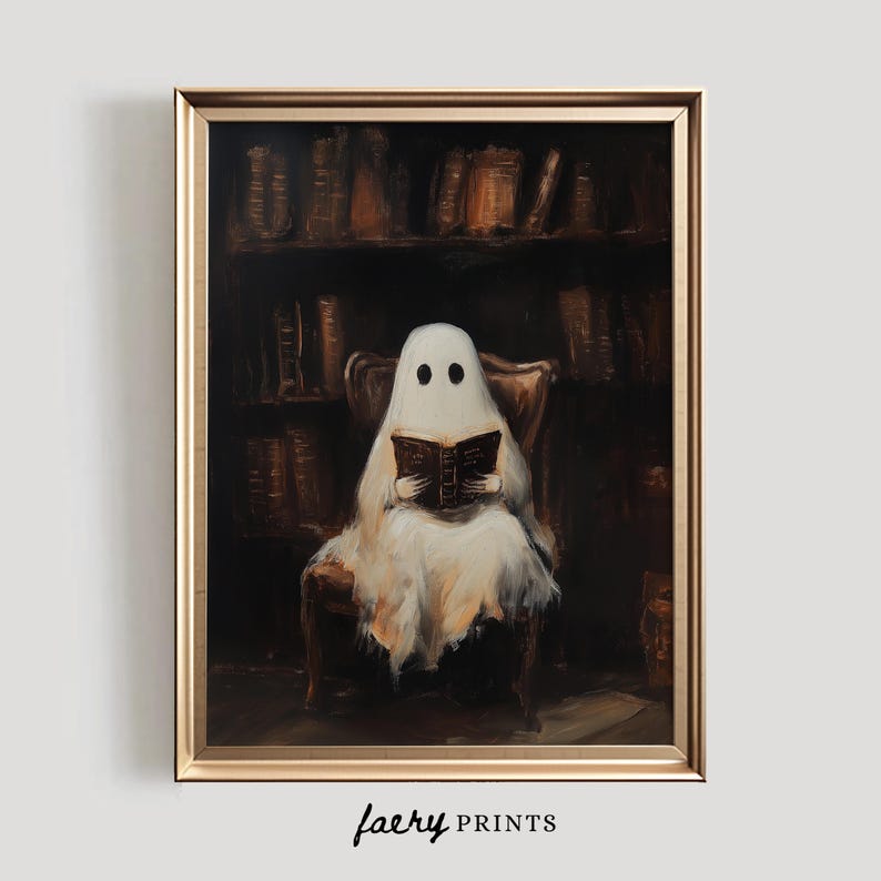 Vintage Halloween Ghost Print | Library Dark Academia Art (Digital Download) image 1