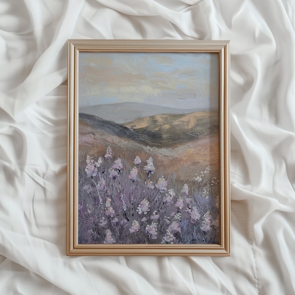Lavender Fields Print | Vintage PRINTABLE Wall Art | Lavender Wildflower Landscape Painting | Farmhouse Home Decor | #871