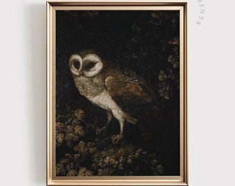 Vintage Owl Print | Dark Academia Animal Wall Art (Digital Download)