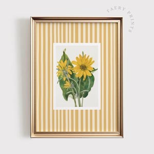 Sunflower Floral Stripe Print | Pastel Yellow PRINTABLE Wall Art | Soft Yellow Nursery Decor | Elegant Botanical Flower Wall Art | #1216