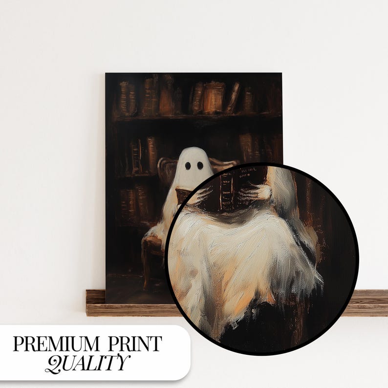 Vintage Halloween Ghost Print | Library Dark Academia Art (Digital Download) image 5