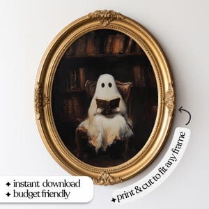 Vintage Halloween Ghost Print | Library Dark Academia Art (Digital Download) image 3
