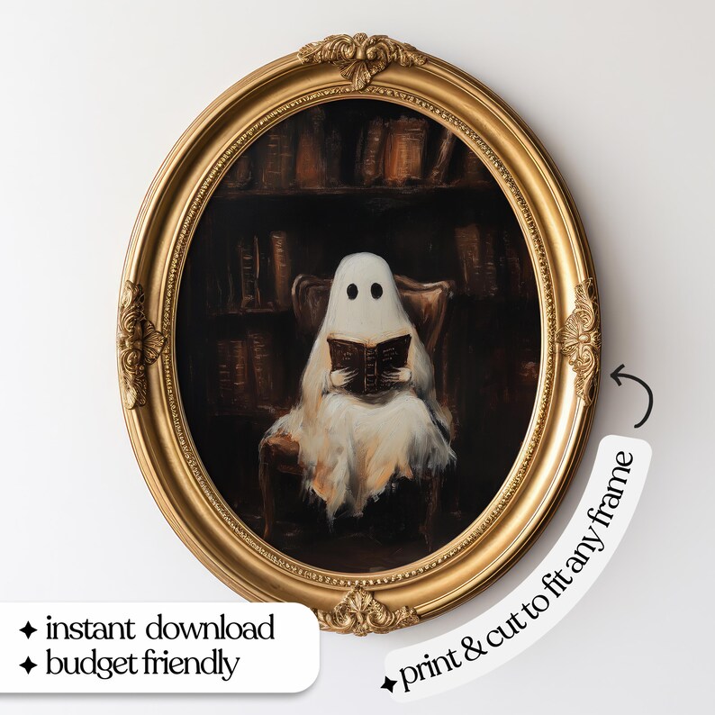 Vintage Halloween Ghost Print | Library Dark Academia Art (Digital Download) image 3