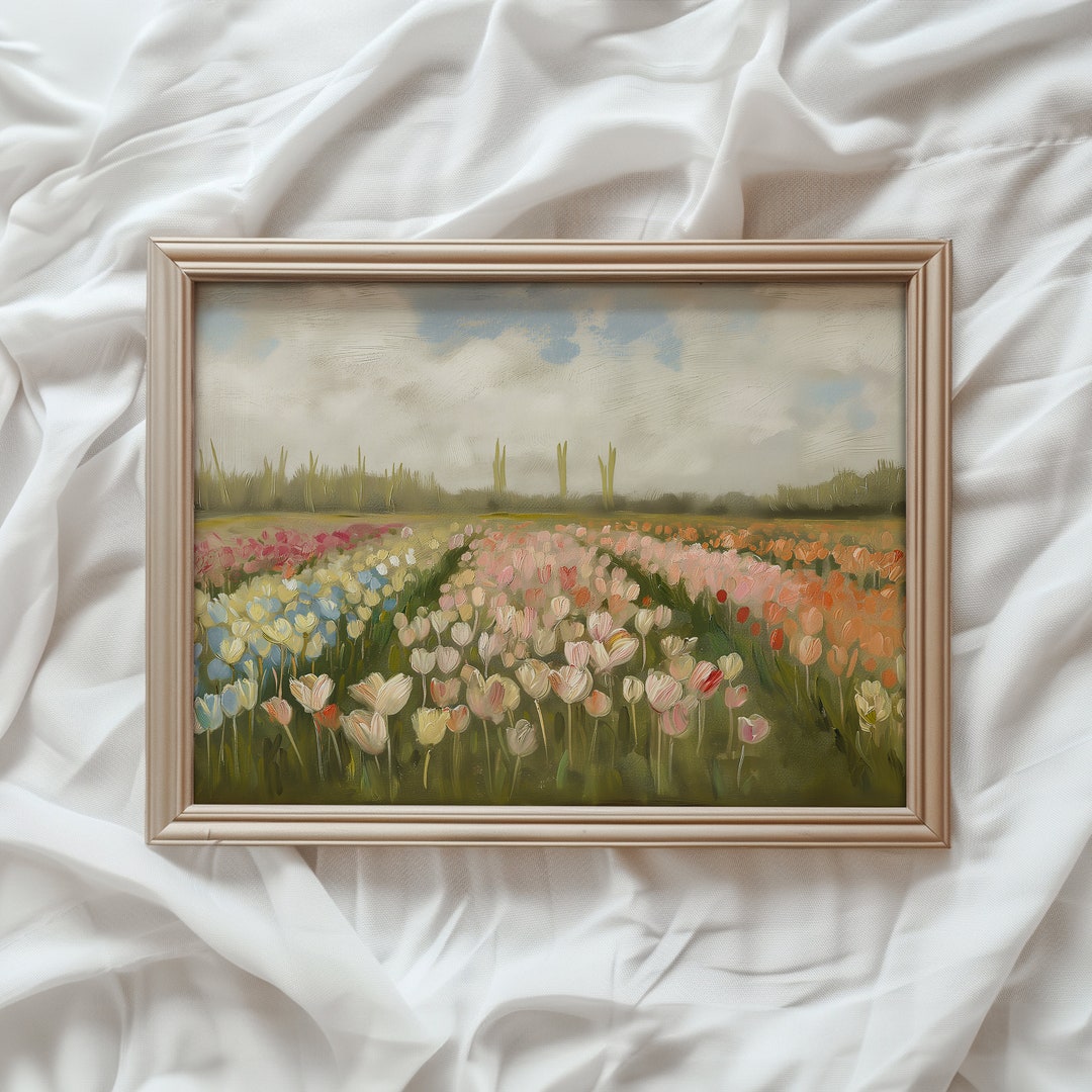 Pastel Tulip Field Print | Spring Landscape Painting (digital Download ...