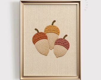 Acorn Wall Art: Colorful Fall Home Decor, Embroidered Autumn PRINTABLE Art, Thanksgiving Decor (Digital Download)
