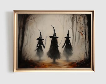 Three Witches Halloween Print | Spooky Vintage Wall Art (Digital Download)