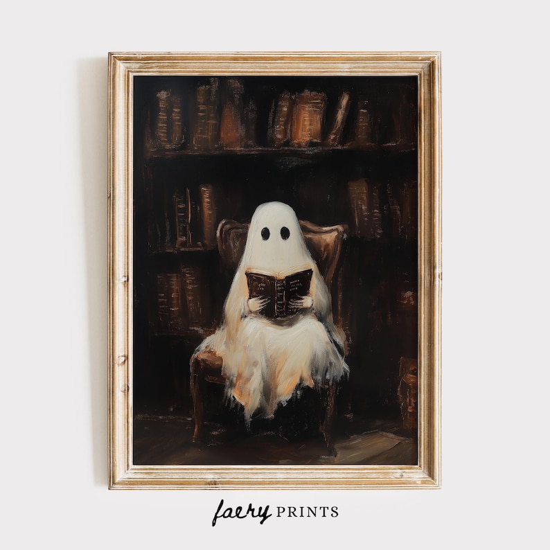 Vintage Halloween Ghost Print | Library Dark Academia Art (Digital Download) image 6