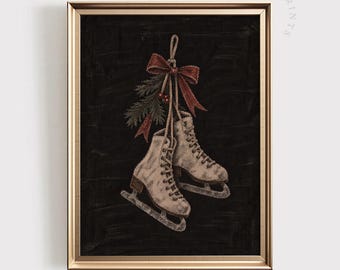 Vintage Ice Skates PRINTABLE Wall Art: Moody Winter Print, Rustic Farmhouse Christmas Art (Digital Download)