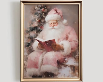 Pink Santa Art Print | Pastel Christmas Holiday Decor (Printable)