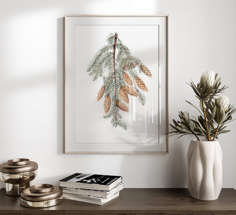 Pine Cone Print PRINTABLE Wall Art Vintage Winter Botanical Painting Holiday Home Decor Festive Farmhouse Digital Print 378 image 2