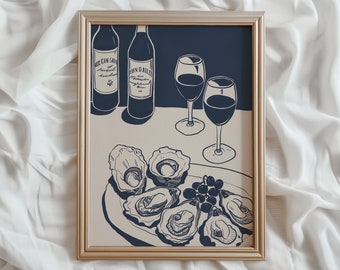Oysters and Wine Kitchen Art Print | Modern Minimalist (Printable)