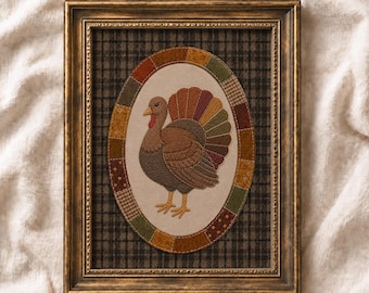 Thanksgiving Turkey Wall Art: Vintage Fall PRINTABLE, Embroidered Turkey Print, Classic Autumn Decor (Seasonal Digital Download)