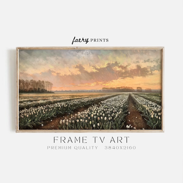 Tulip Field Samsung Frame TV Art | Spring Sunset Landscape for the Frame TV | Spring Tulip Flower Field Frame TV Digital Download | S263