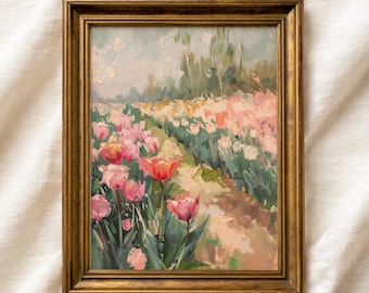 Spring Tulip Meadow PRINTABLE Wall Art: Colorful Floral Landscape Wall Art (Digital Download)