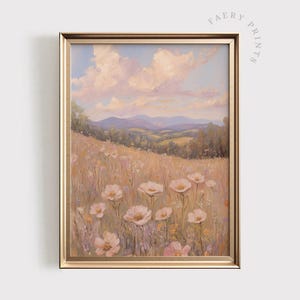 Pastel Wildflower Meadow Print | Vintage Spring PRINTABLE Wall Art | Countryside Landscape Decor | Peach Pink Floral Nursery Decor | #1274