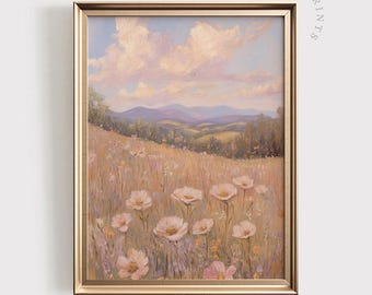 Pastel Wildflower Field Print | Dreamy Spring Landscape (Digital Download)