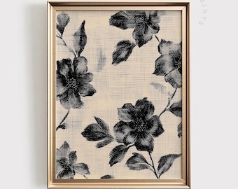 Tapiz estampado floral oscuro / Arte vintage de peonías melancólicas (descarga digital)