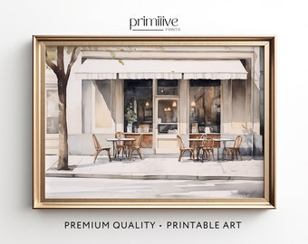Cafe Print | PRINTABLE Wall Art | European Coffee Shop Painting | Paris Cafe Digital Artwork | Light Academia Aesthetic Art Print | #485