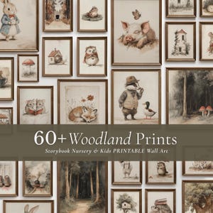 Woodland Animal Art Print Set: Vintage Storybook Nursery, Kids Bedroom Decor (Digital Download) image 1