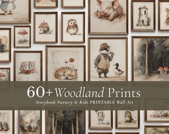 Woodland Animal Art Print Set: Vintage Storybook Nursery, Kids Bedroom Decor (Digital Download)
