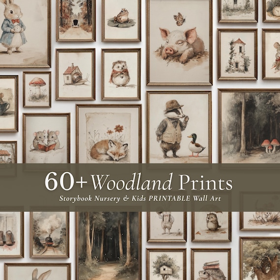 Woodland Animal Art Print Set: Vintage Storybook Nursery, Kids Bedroom Decor (Digital Download)