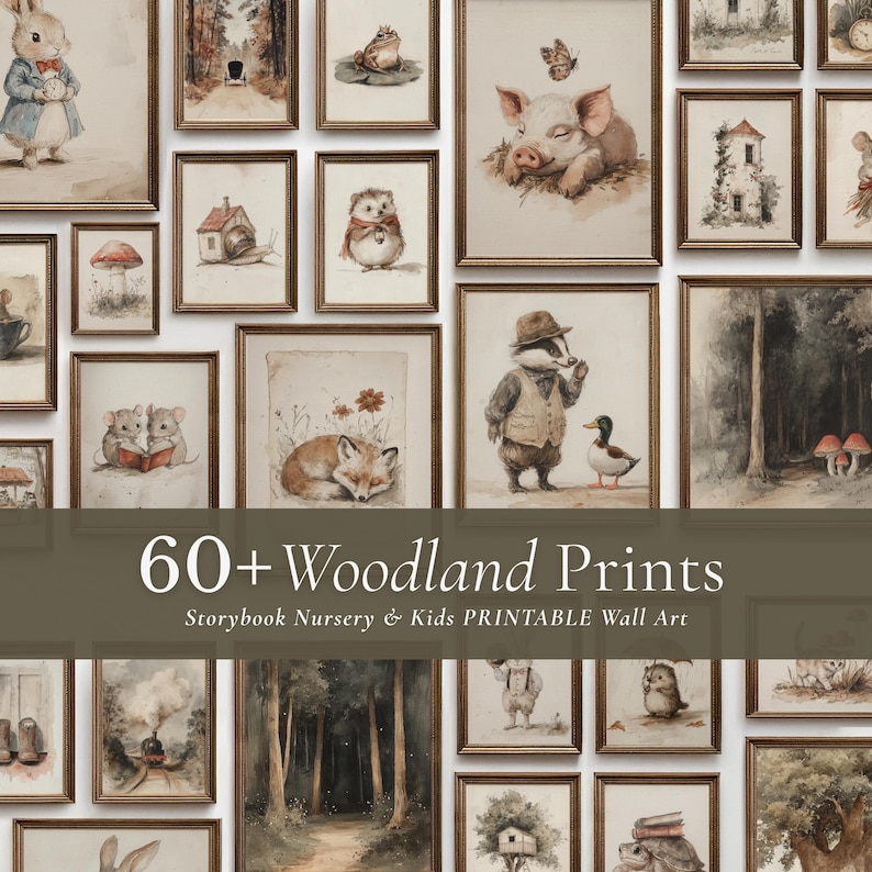 Woodland Animal Art Print Set: Vintage Storybook Nursery, Kids Bedroom Decor (Digital Download) image 1