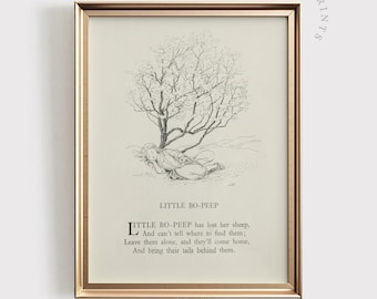 Little Bo Peep Nursery Rhyme Print | Antique Storybook Art (Digital Download)