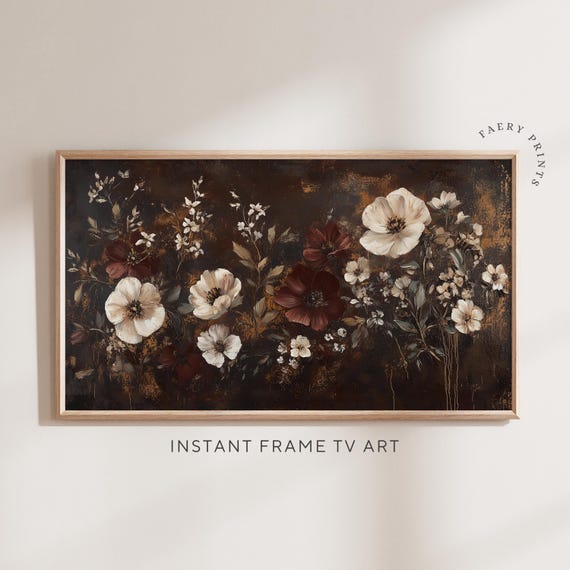 Dark Floral Frame TV Art | Moody Botanical Samsung Art (Digital Download)