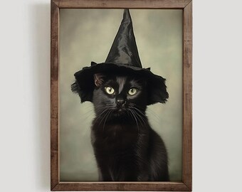 Black Cat Print Halloween PRINTABLE Art Vintage Style Fall Farmhouse  Decor Witchy Autumn Decor Halloween Witch Cat Artwork| #568