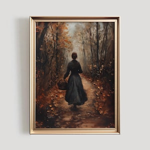 Vintage Frau im Herbstwald Poster | Dark Academia Dekor (Digitaler Download)