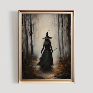 Heksenachtig halloweendecor | Heks AFDRUKBARE muurkunst | Halloween-print in vintagestijl | Griezelige heksenprint | Digitale download | #954