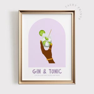 Gin and Tonic Cocktail Print | Retro Bar Cart Decor | Trendy Kitchen Art | Mid Century Modern Kitchen Decor | Cocktail Recipe Poster | #1258