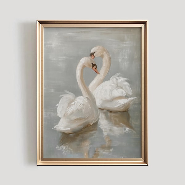 Impression d'art cygne | art mural vintage IMPRIMABLE | Peinture pastel ferme pour chambre d'enfant | Art mural cygne antique | #784
