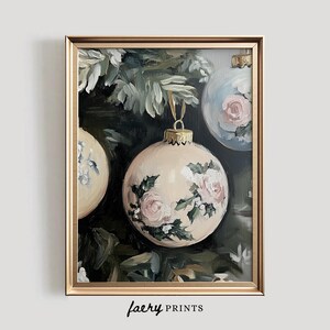 Christmas Ornament Print | Vintage Floral Holiday Artwork | Festive Home Decor | Printable Christmas Decor | Digital Download | #1091