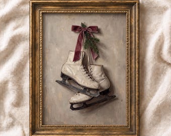 Vintage Ice Skates Christmas PRINTABLE Art: Winter Holiday Decor, Antique Skates Print (Digital Download)