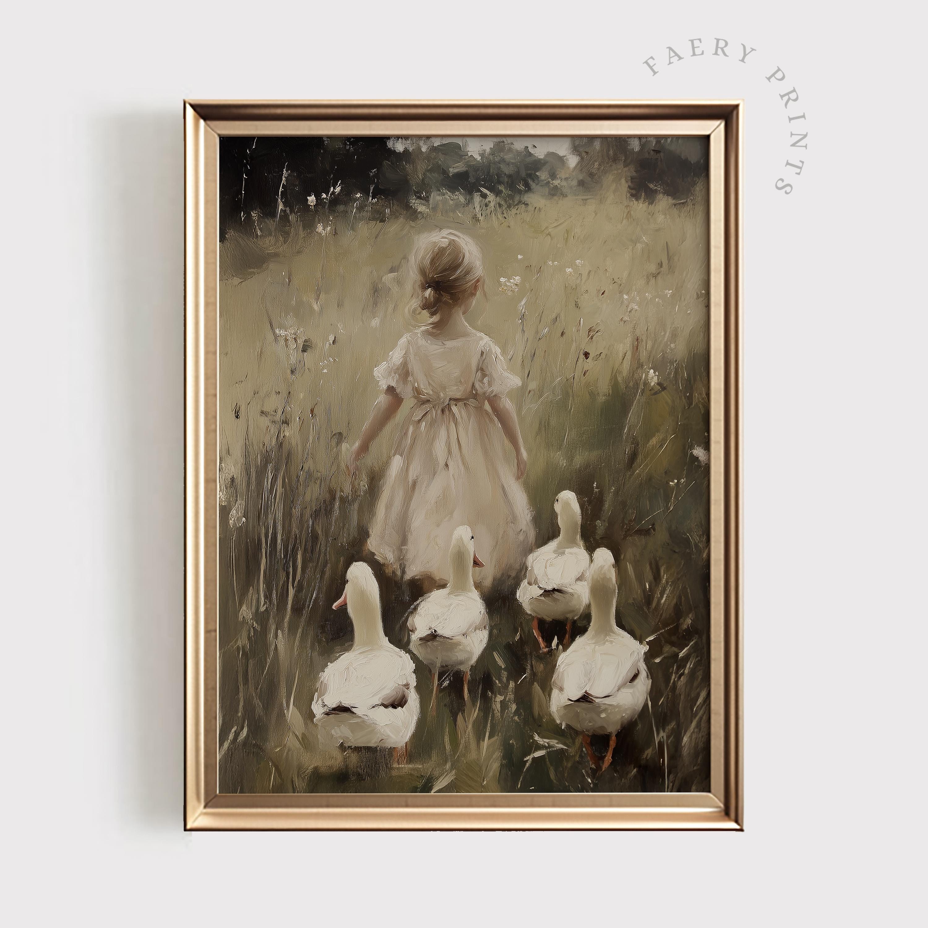 Country Girl Art Print | Rural Farm Scene PRINTABLE Wall Art | Cottagecore Duck Decor | Vintage Farmhouse Painting | Digital Download |#1245