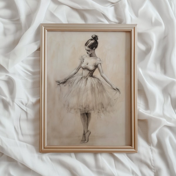 Ballerina Art Print | Vintage PRINTABLE Wall Art | Delicate Dancing Art Print | Feminine Light Academia Decor | Antique Ballet Sketch | #719