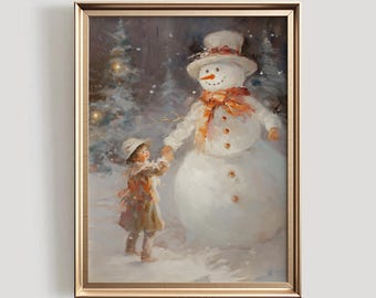 Vintage Snowman Winter Art Print | Holiday Home Decor (Digital Download)
