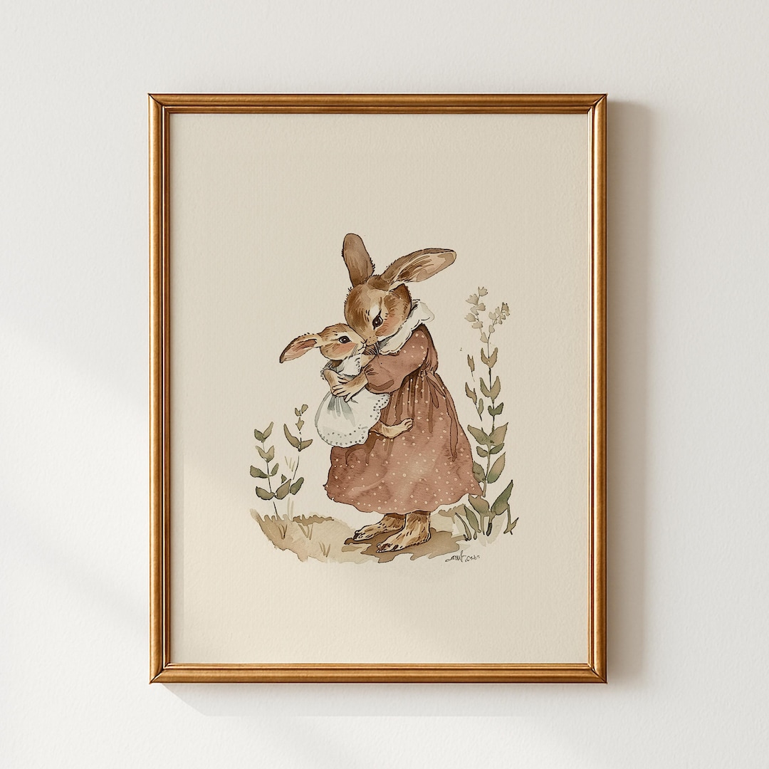 Bunny Nursery Wall Art | Neutral Baby Girl Rabbit Nursery Decor ...