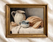 Vintage Bread Still Life Print:Rustic Farmhouse Kitchen Decor | Sourdough Wall Art (Digital Download)