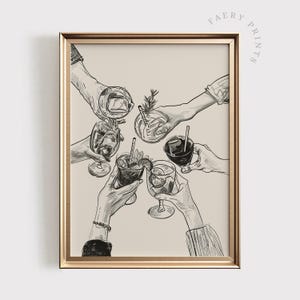 Cheers Print | Vintage PRINTABLE Art | Bar Cart Wall Decor | Neutral Cheers Poster Print | Kitchen Wall Art | #900