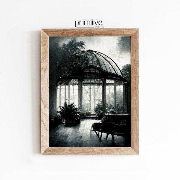 Conservatory Print, Dark Academia Wall Art, Botanical Decor, Classical Printable Art, Dark Home Decor, Moody Aesthetic Digital Artwork Print