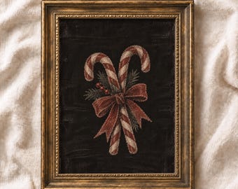 Vintage Candy Cane PRINTABLE Wall Art: Moody Holiday Print, Rustic Farmhouse Christmas Art (Digital Download)