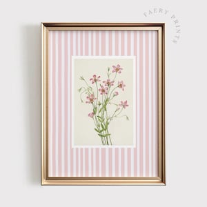 Pink Vintage Floral Print | Pastel Pink Stripe PRINTABLE Wall Art | Elegant Baby Girl Nursery Decor | Botanical Flower Wall Art | #1221