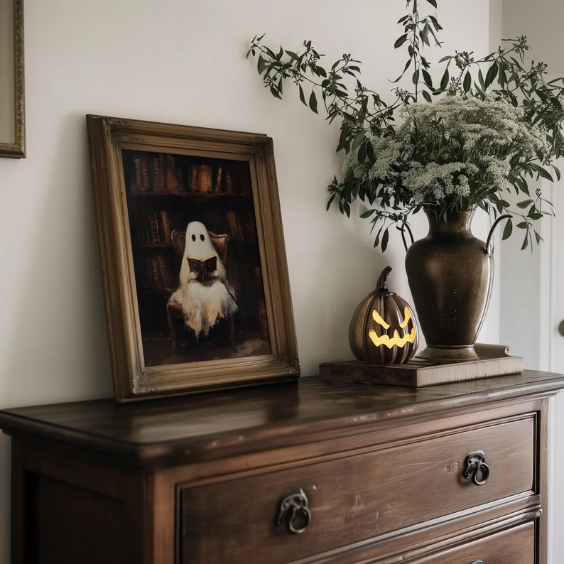Vintage Halloween Ghost Print | Library Dark Academia Art (Digital Download) image 2