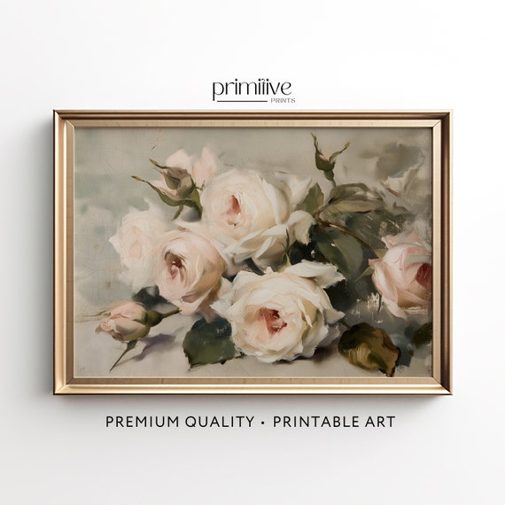 Pink Roses Still Life Painting | Vintage Printable Wall Art - Etsy