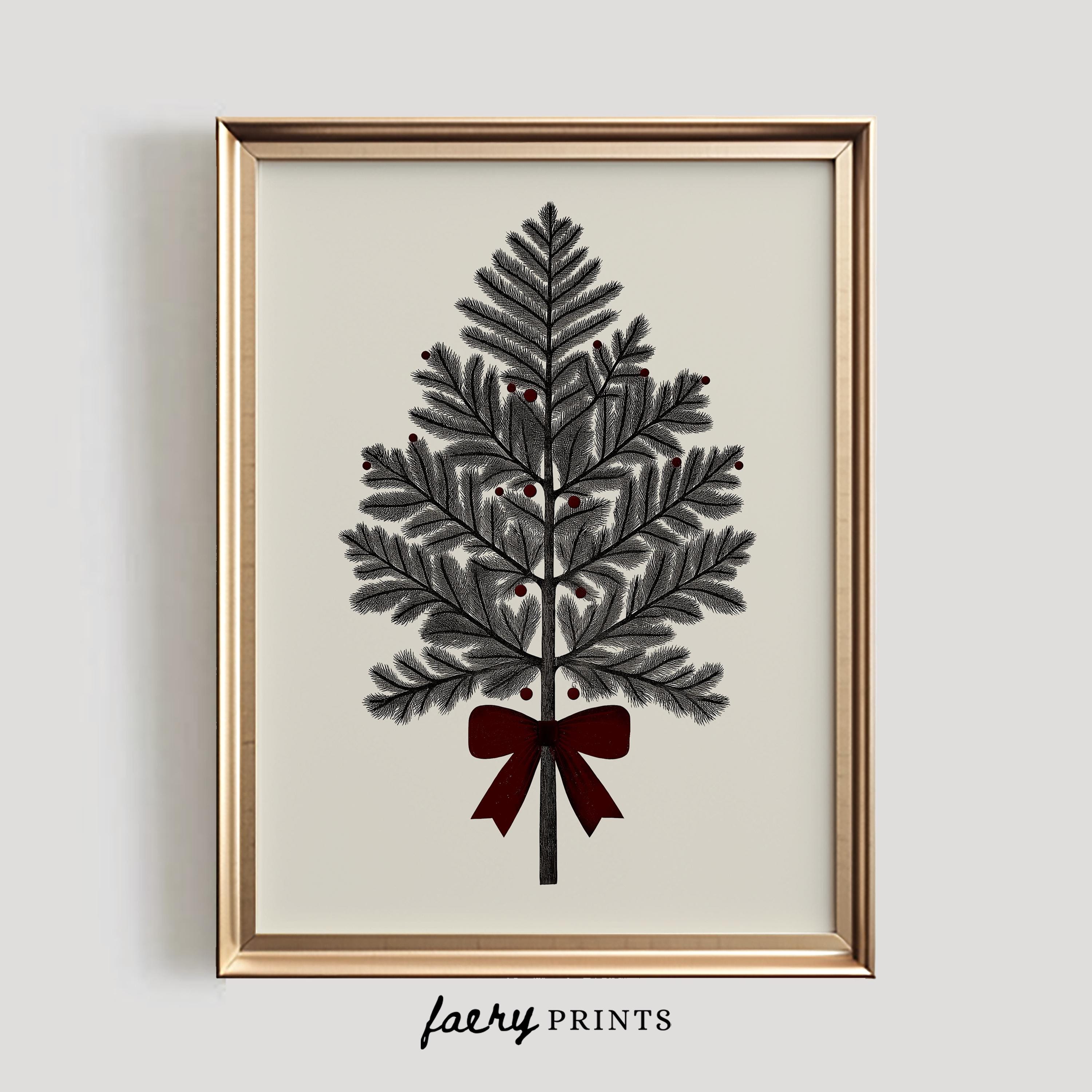 Botanical Christmas Tree Print | Rustic Holiday Wall Art (digital