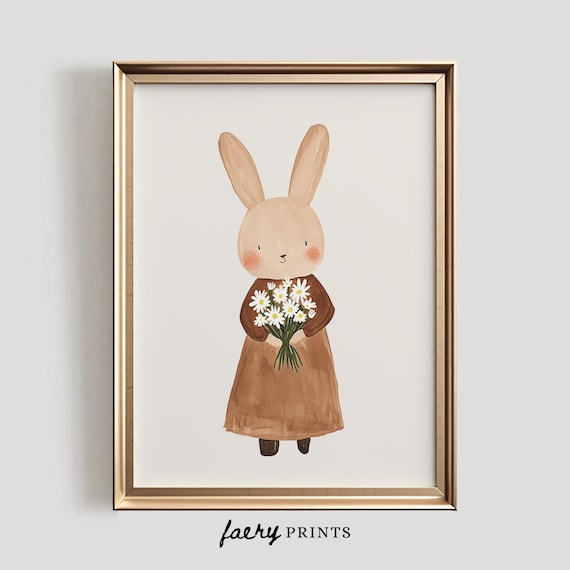 Bunny Nursery Art Print | Boho Floral Rabbit, Kids Room (Digital Download)